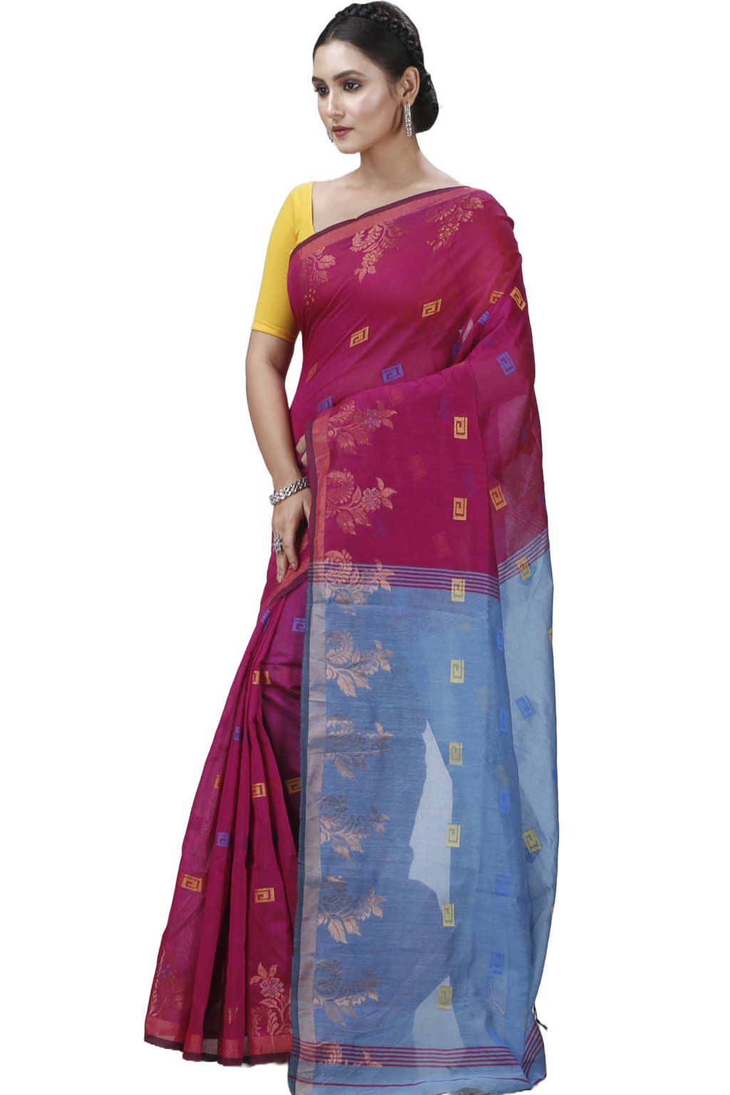 Parpel Blue Blended Cotton Banu Hand Loom Saree (1284)